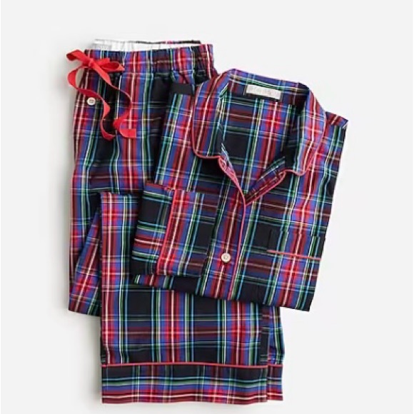 🆕{J.Crew} Long-sleeve cotton poplin pajama set in black Stewart tartan - Picture 4 of 4